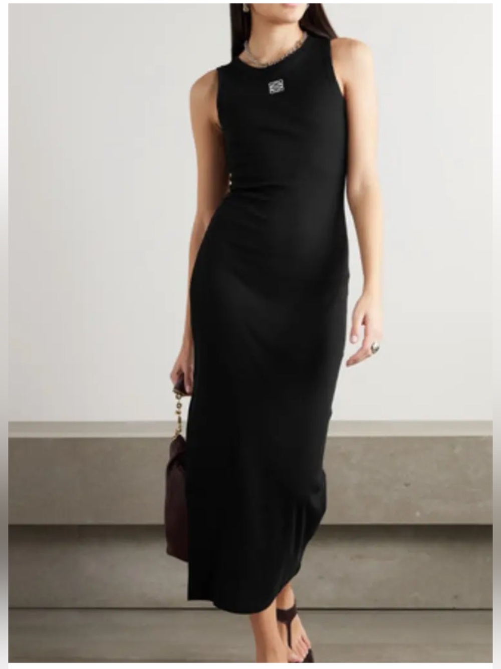 NEW LOEWE Anagram Ribbed Cotton Tank Maxi Dress Black Size S Luxury Minimalist - Picture 9 of 11